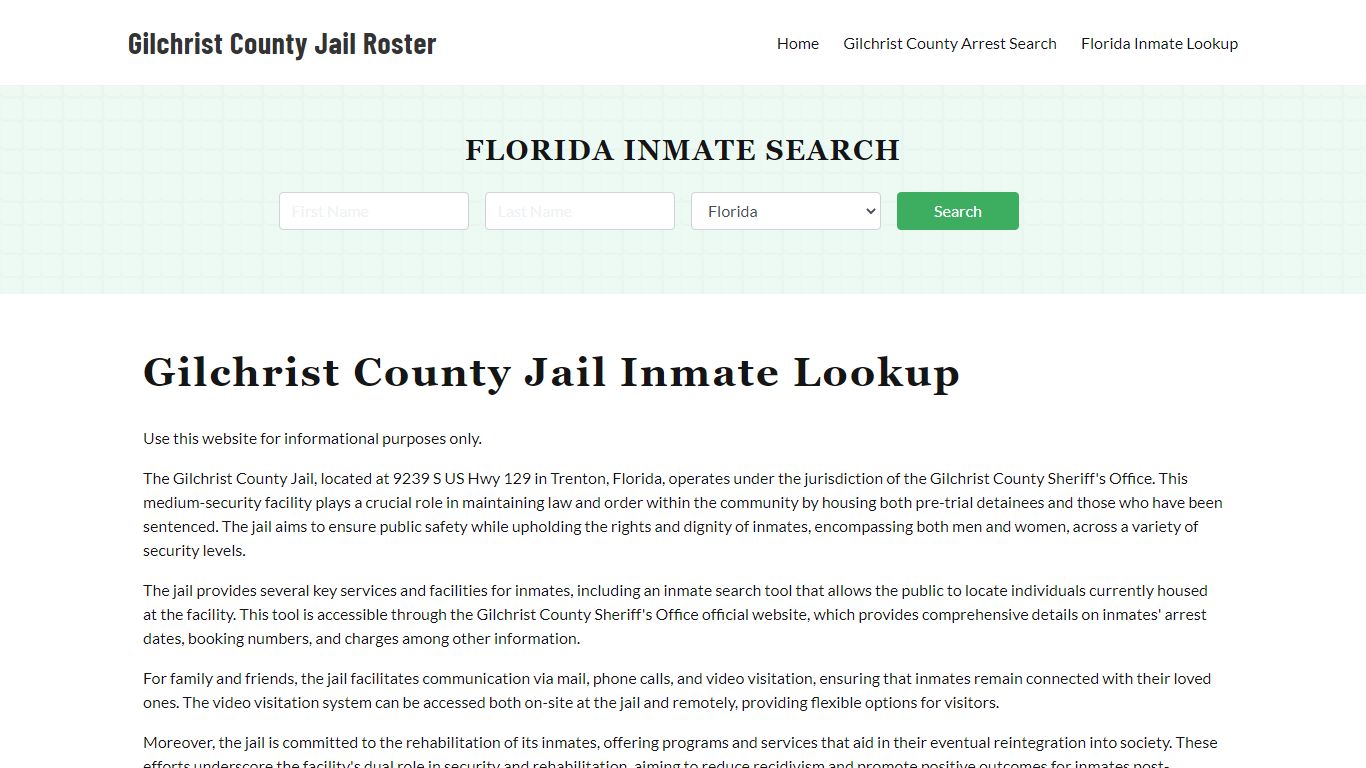 Gilchrist County Jail Roster Lookup, FL, Inmate Search